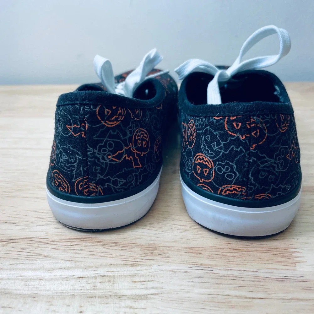 Isaac Mizrahi Halloween Pumpkin Skull Canvas Sneakers Black Orange Women's 9